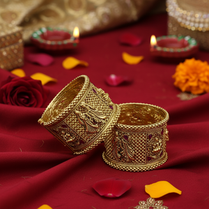 Women's Indian Traditional <b>Gold</b> Plated Engraved Copper <b>Bangles</b> <b>Set</b> in Multi Color for Wedding Anniversary Party Gift Occasions - Product Image 3
