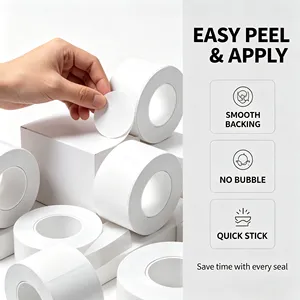 Self-Adhesive Round Labels White Adhesive Paper Quick Stick Smooth Backing No <b>Bubble</b> Easy Peel Apply Packaging Labels - Product Image 1