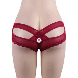 Culotte string taille basse en dentelle pour femme, sexy, respirante, en maille, avec bandes croisées, ajourée, en Spandex/Nylon tissé, unie, sans couture - Product Image 4