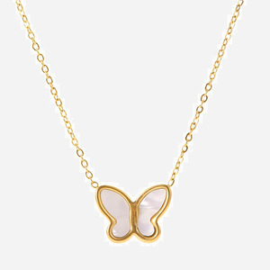 Collar con colgante de mariposa, chapado en oro de 18k, incrustaciones de nácar blanco, joyería para uso diario. - Product Image 1