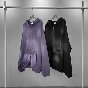 Neuer 430G Spray Monkey Print Distressed Frayed Edge Destroyed Mouse Pocket Kapuzenpullover mit doppeltem Reißverschluss - Product Image 1