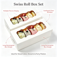 Caja Resistente de Cartón Blanco para Rollo Suizo con Ventana Transparente, Caja Desechable para Empacar Postres y Pastelería para Llevar