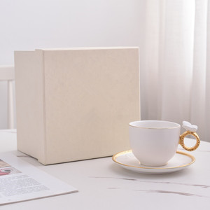 White Relief Handle butterfly <b>Bone</b> <b>China</b> Modern Luxury Eco-friendly Double Cup Saucer for Coffee Business Gift - Product Image 3