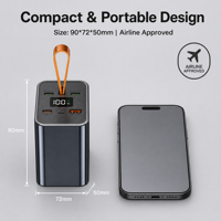 Batterie externe ultra-rapide 100W en alliage d'aluminium, grande capacité 30000mAh, affichage numérique LED, double USB Type-C pour ordinateur portable