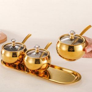 طقم حاويات توابل من الفولاذ المقاوم للصدأ 304 مع غطاء وملعقة وصينية - Product Image 6