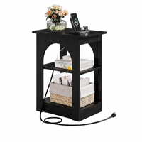 Table de canapé avec chargeur intégré, 2 prises AC et USB Type-C, console en bois noir avec tube métallique dissimulé pour chambre et salon