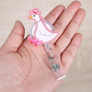In stock: Glittery easy-open retractable <b>snap</b> acrylic strawberry badge <b>clip</b>, pink goose breast tag <b>clip</b>, rotating alligator - Product Image 2