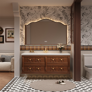 Ensemble de meubles de salle de bain en bois de chêne de style médiéval, résistant à l'eau, avec <span class=keywords><strong>double</strong></span> <span class=keywords><strong>vasque</strong></span>, meuble-lavabo pour hall, hôtel, luxe haut de gamme - Product Image 4