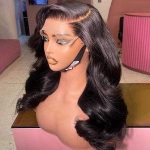 <span class=keywords><strong>20</strong></span>英寸奢华13x4高清瑞士蕾丝前假发人发13x6短体波假发生巴西黑色女性无胶假发 - Product Image 4