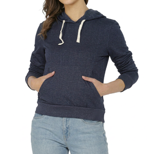 Women's <b>Navy</b> Blue Hooded Sweatshirt Full Sleeve Solid Color Casual Pullover With Drawstring And Side Pockets - Product Image 1