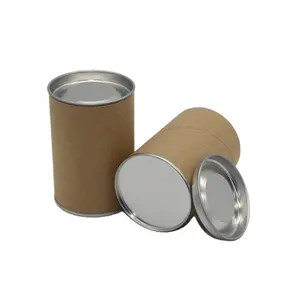 Venta al por mayor metálico de cartón-Cilindro de papel de embalaje de té latas de papel de aluminio del trazador de líneas con tapa de Metal atrapado tapa de cartón