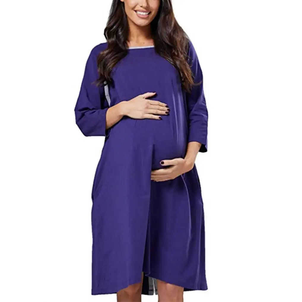Vestido de maternidade casual, atacado de roupa de enfermagem da maternidade vestidos casuais grávidas de alta qualidade com decote em v vestido de maternidade para o outono