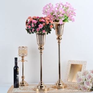 Tall Gold Silver Wedding <strong>Flower</strong> Stand Centerpiece Metal Trumpet <strong>Flower</strong> <strong>Vase</strong> for Party Table Decorations - Product Image 1