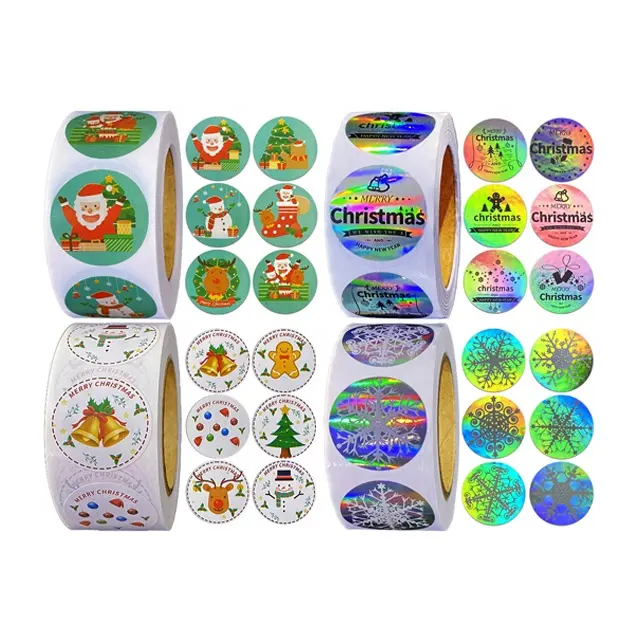 Printable Clothing Food Tags Number Lucky Star Printing Radium Hologram Private Packaging Label Custom Christmas LOGO Stickers