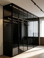 Dressing moderne de style italien de luxe, mobilier de chambre sur mesure pour toute la maison, armoire avec porte en verre et système d'éclairage LED