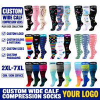 Chaussettes de compression personnalisées pour mollets larges, grande taille, hauteur genou, respirantes, en mélange de nylon, avec logo, pour le sport, les voyages et le quotidien