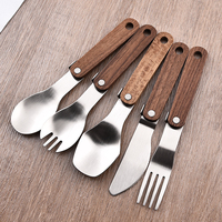 Couteau à dîner pliable en acier inoxydable cuillère Spork fourchette ensemble de couverts manche en bois de noyer Portable Camping ensemble de couverts