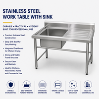 Meja Kerja Stainless Steel 304 Komersial, Wastafel Cekungan Dalam Terintegrasi dengan Rak Pengering, Meja Persiapan Dapur Restoran, Harga Pabrik Inox