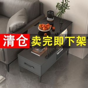 Coffee <b>Table</b> With Storage Tempered <b>Glass</b> Top Single Drawer Modern Living Room <b>Side</b> Cabinet Minimalist Design - Product Image 4
