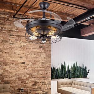 <span class=keywords><strong>Ventilateur</strong></span> de plafond <span class=keywords><strong>vintage</strong></span> de 42 pouces avec lumières, lustre industriel, télécommande, lampe à 3 vitesses, luminaire rétractable - Product Image 5