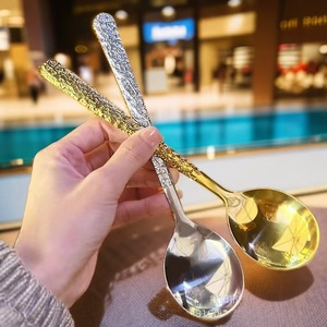 Stainless Steel Crackle Pattern Spoon Japanese Hammered Round Head Household Rice Soup Dessert Spoon <b>Hand</b> <b>Wash</b> Only - Product Image 2