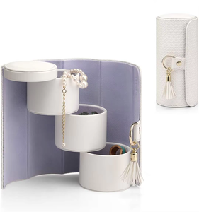 PU Leather Rotating Cylinder Jewelry Organizer With Suede Lining And Magnetic Closure For Necklaces And <b>Rings</b> - Product Image 3