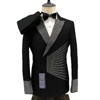 Costumes de Scène pour Hommes Ecowalson – Costume Homme avec Strass et Paillettes, Col Cranté, Simple Boutonnage, Tissu Mélangé, Tenue de Marié