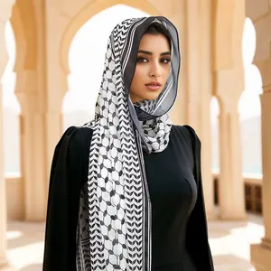 2024高品质穆斯林印花雪纺头巾阿拉伯头巾女花伊斯兰Foulard披肩和包裹围巾供应商