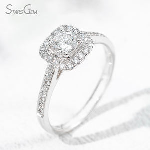 Bague de fiançailles Starsgem en or blanc 18 carats avec halo de diamants de laboratoire taille brillant 0,58 ct 4,48 mm, couleur D, classique, unisexe, 2,68 g - Product Image 2