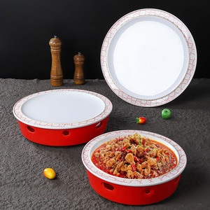 Bandejas de melamina con base roja y diseño blanco para uso en hoteles y restaurantes, diseño irrompible - Product Image 1