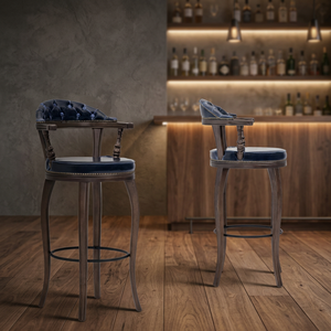 Taburete de Bar Giratorio Moderno con Asiento Tapizado en Terciopelo y Reposapiés para Bar en Casa y Comedor - Product Image 2