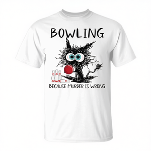 Camiseta unisex con estampado de gato jugando al bolos, porque matar es malo, talla para adultos S M L XL XXL - Product Image 2