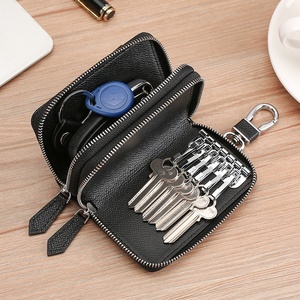 Nouvelle pochette multifonction en cuir véritable pour homme et femme, grande capacité, <span class=keywords><strong>double</strong></span> fermeture éclair, respirante, en cuir de <span class=keywords><strong>vachette</strong></span>, pour clés de voiture et monnaie - Product Image 4
