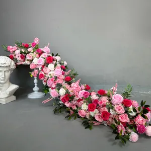Corredor de flores de seda GJ-FRN050, mesa de casamento com dois metros de comprimento, corredor de flores artificiais para casamento, corredor de flores de vinho
