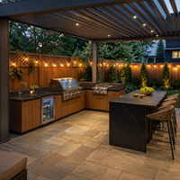 Cuisine extérieure résistante aux intempéries avec pergola, îlot barbecue en acier inoxydable 304, évier, réfrigérateur, modulaire