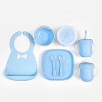 Ensemble de vaisselle en silicone pour bébé personnalisé, rose foncé beige, 5 à 14 pièces, motif animal mignon, qualité alimentaire, adapté aux voyages
