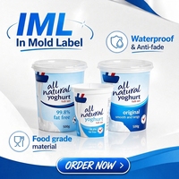 Étiquette IML (In-Mold Label) personnalisée avec logo pour emballages alimentaires en plastique, idéale pour les pots de yaourt – Conforme aux normes alimentaires