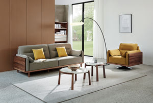 Set di 2 Tavolini da <span class=keywords><strong>Caffè</strong></span> in Pietra di Quarzo con Gambe in Legno di Rosa Massiccio, Tavolino Rotondo Laterale per Divano, Tavolino Basso per <span class=keywords><strong>Angolo</strong></span> del Soggiorno - Product Image 3