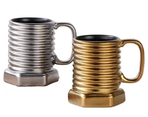 个性化330毫升陶瓷马克杯螺丝形咖啡杯金属金/银马克杯礼品