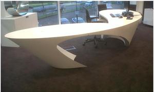 Antique Elegant Reception <strong>Desk</strong>, <strong>White</strong> <strong>High</strong> <strong>Gloss</strong> Solid Surface Countertop Table - Product Image 6