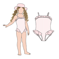 Little Glow Kid Grosir Pakaian Renang Anak Perempuan Model Ruffle Mewah untuk Musim Panas, Cocok untuk Berenang di Pantai