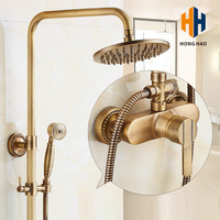 Ensemble de douche en laiton brossé de style européen, design moderne, barre coulissante à jet de pluie, robinet de salle de bain mural de luxe, eau chaude et froide, céramique