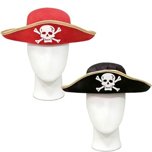 Chapeau tricorne <span class=keywords><strong>de</strong></span> pirate rouge et noir avec imprimé crâne pour Halloween, cosplay et accessoires <span class=keywords><strong>de</strong></span> fête - Product Image 1