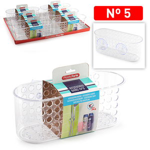 Organizzatore in plastica trasparente PlasticForte Band No 5 per accessori da bagno, per uso domestico con ventose - Product Image 1