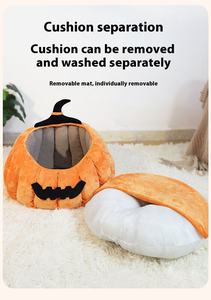 Casa de Interior para perros y gatos pequeños, cama de Halloween de calabaza cálida extraíble, regalo de tela de estilo de dibujos animados sólidos para uso en invierno - Product Image 6