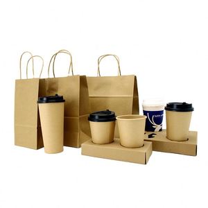 Custom Party Shopping <b>Gift</b> <b>Small</b> Brown White Kraft Paper Bag with logo for Bakery Coffee - Product Image 1