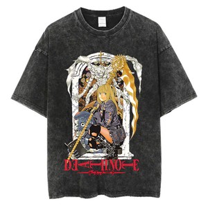 T-shirt lavata in stile retrò Harajuku, T-shirt con stampa anime <span class=keywords><strong>Death</strong></span> <span class=keywords><strong>Note</strong></span>, top streetwear oversize in cotone alla moda - Product Image 5