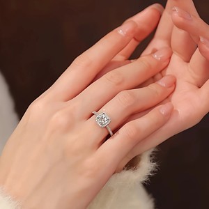 Customized Square Ring S925 Sterling Silver 0.5CT Four Clawed Round Moissanite Female Ring Nickel Free Engagement Ring - Product Image 2