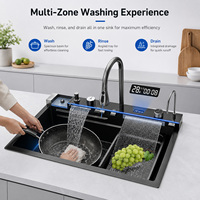 Évier de cuisine cascade multifonctionnel à fente unique, grand format, populaire 2026, anti-rayures, avec affichage numérique LED, en acier inoxydable 304