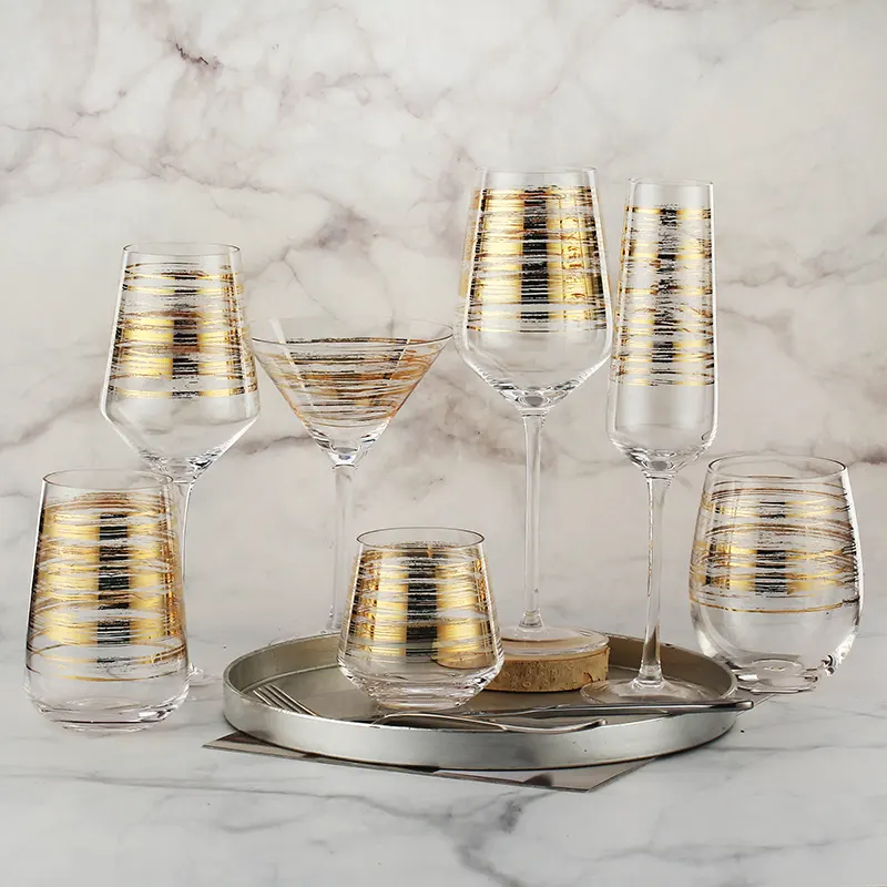 Set of gold wine glasses